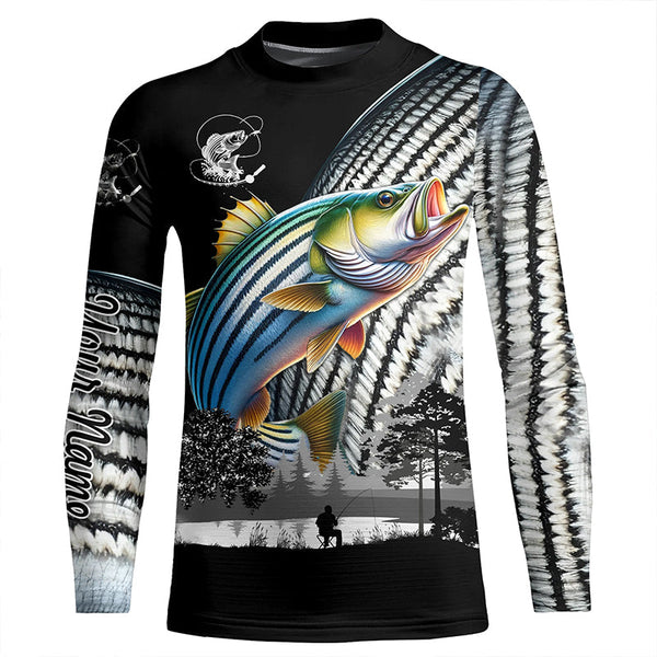 Striped Bass fishing scales white black Customize UV protection long sleeves fishing shirts NQS1945