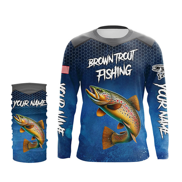 Blue camo Brown trout fishing Custom performance long sleeve team Trout fishing tournament shirts NQS8238