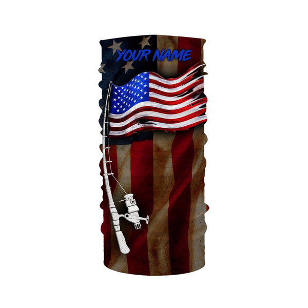 Vintage American flag patriotic fishing rod Custom Name UV protection UPF 30+ fishing jersey, patriotic Gifts for Fisherman NQS2943