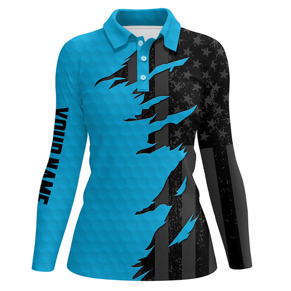 Personalized Womens golf polos shirt custom blue golf shirts black american flag ladies golf apparel NQS7459