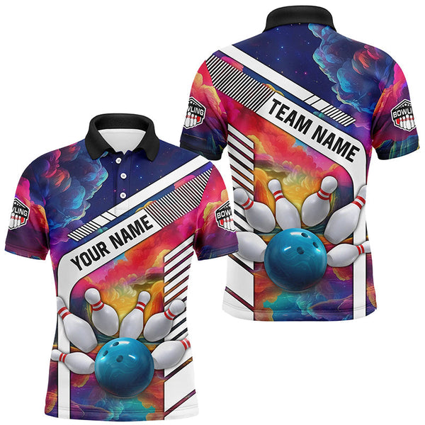 Colorful bowling Polo, Quarter Zip Shirt for Men Custom bowling ball and pins Team Bowling jerseys NQS8066