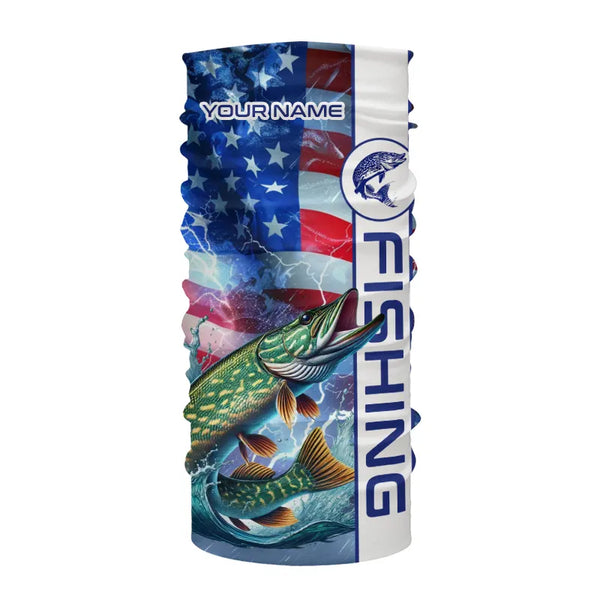 American Flag Northern Pike lightning Long Sleeve Fishing Shirts custom Patriotic Pike fishing jerseys NQS9562