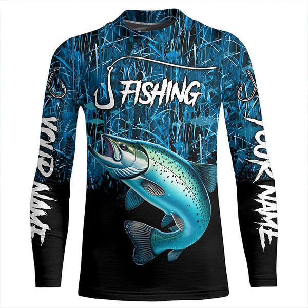 Chinook salmon Fishing jersey blue camo Custom UV protection long sleeves fishing shirts NQS5773