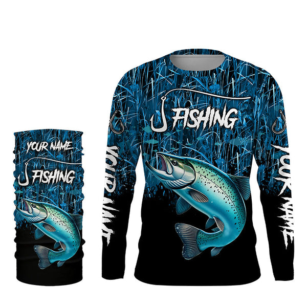 Chinook salmon Fishing jersey blue camo Custom UV protection long sleeves fishing shirts NQS5773