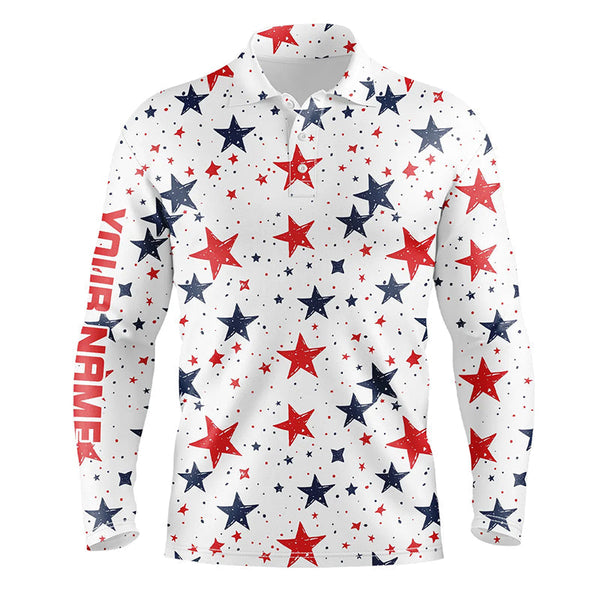 Mens golf polo shirts custom Red, white and blue stars pattern patriotic mens golf clothes NQS7857