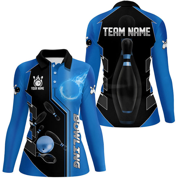 Blue And Black Bowling Shirts For Women custom bowling ball pins Team Bowling Jerseys Bowler Outfits NQS8299