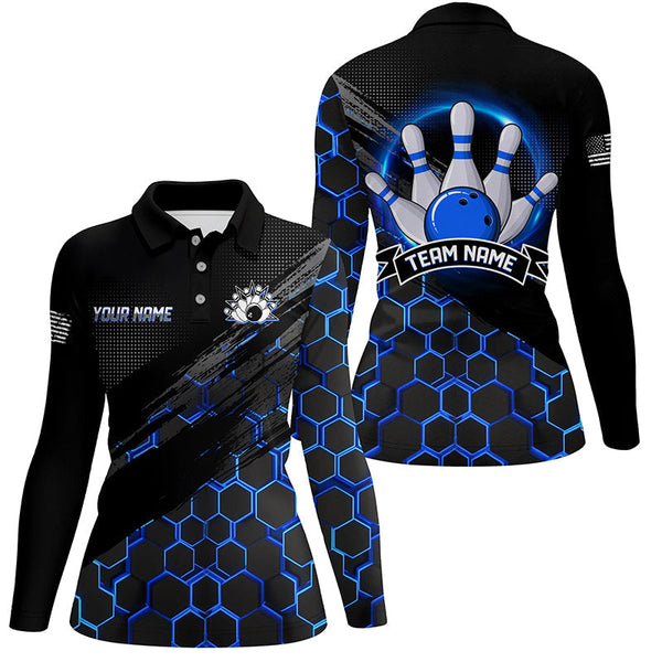 Bowling Jerseys For Women Custom Bowling Polo, Quarter-Zip Shirt Team Bowlers, Bowling Apparel | Blue NQS8513