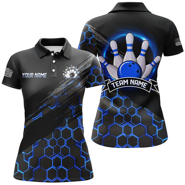 Bowling Jerseys For Women Custom Bowling Polo, Quarter-Zip Shirt Team Bowlers, Bowling Apparel | Blue NQS8513
