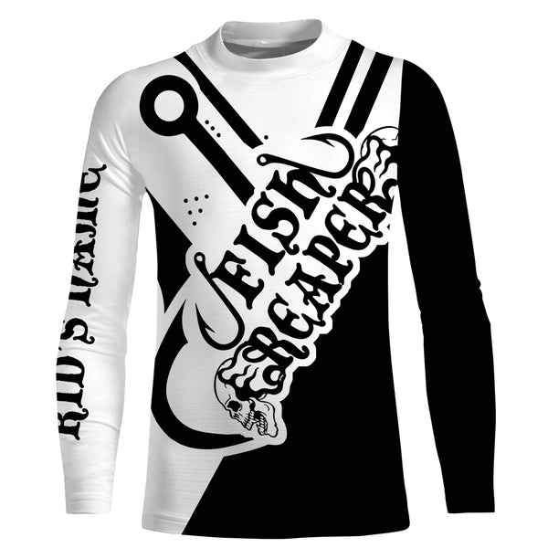 Fish Reaper Custom Name 3D All over printed Fishing Shirts black and white fishing shirts NQS2527
