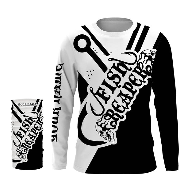 Fish Reaper Custom Name 3D All over printed Fishing Shirts black and white fishing shirts NQS2527