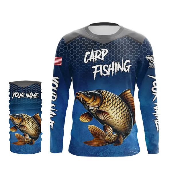Blue camo Carp fishing Custom performance long sleeve team Carp fishing tournament shirts NQS9238
