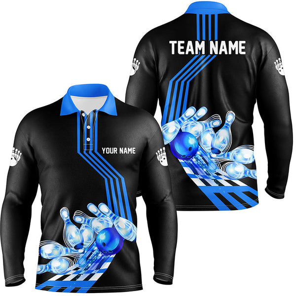 Men Bowling Polo Shirt Custom Bowling Team league Jerseys, gifts for bowlers | Blue NQS7070