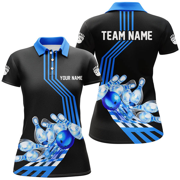 Women Bowling Polo Shirts Custom Bowling Team league Jerseys, gifts for bowlers | Blue NQS7070