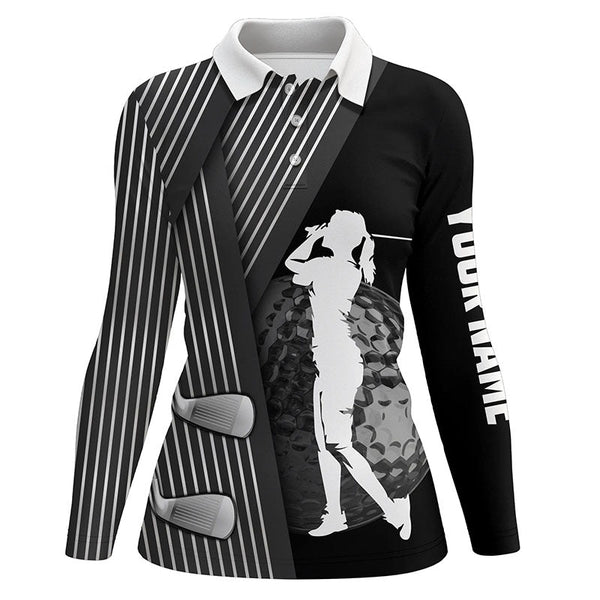 Black and white Women golf polo shirt custom golf clubs team golf shirts, golf tops for ladies NQS7899