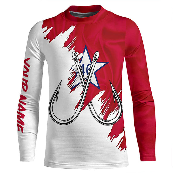 First Oklahoma flag OK Fishing Fish Hook UV protection custom long sleeve Patriotic fishing apparel NQS8331