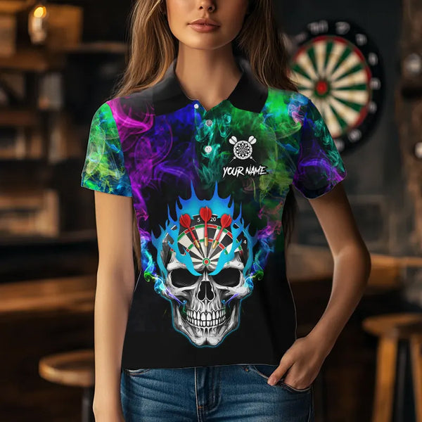 Colorful smoke Skull Darts shirts for Women Custom Team Darts Jerseys, Best Darts Gift For Player NQS9611