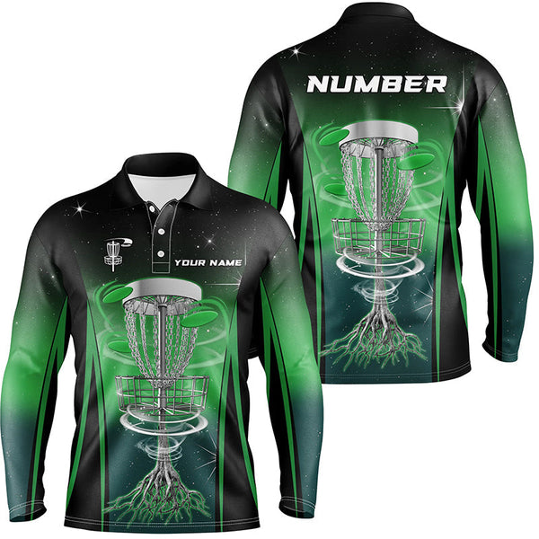 Gradient Green Light Mens disc golf polo shirt custom Disc golf outfit, mens disc golf apparel NQS7359
