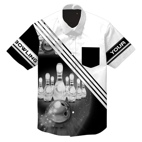 Custom hawaiian bowling shirts bowling ball and pins team shirt, button up bowling shirts | White NQS4452