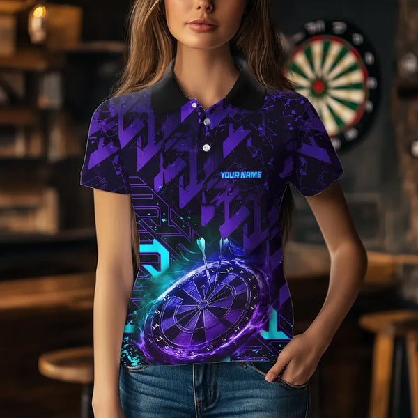 Women Darts Polo, Quarter Zip shirts Custom purple blue abstract Darts Team Jerseys, Darts gifts NQS9449