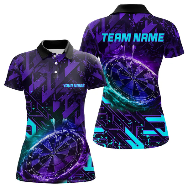 Women Darts Polo, Quarter Zip shirts Custom purple blue abstract Darts Team Jerseys, Darts gifts NQS9449