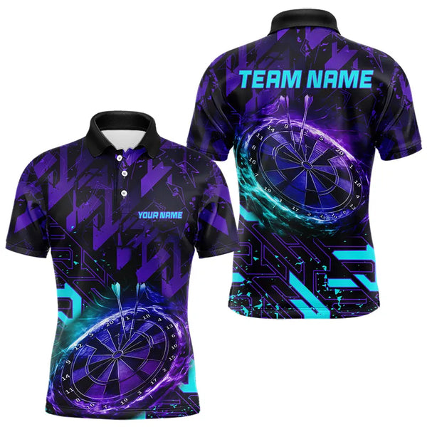 Men Darts Polo, Quarter Zip shirts Custom purple blue abstract Darts Team Jerseys, Darts gifts NQS9449