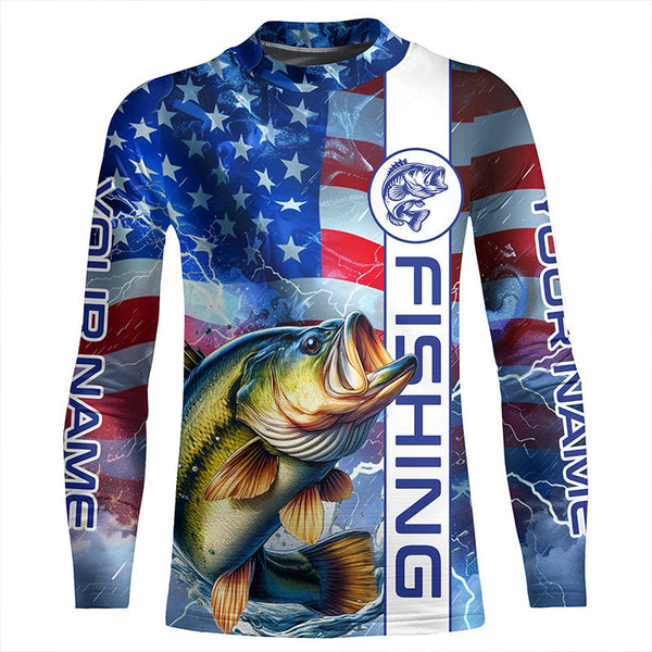 American flag Largemouth Bass fishing Long Sleeve Fishing Shirts custom Patriotic Bass fishing jerseys NQS7704
