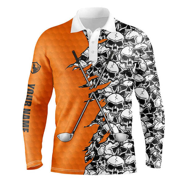 Mens golf tops polo orange pattern Halloween skull golf clubs custom golf performance shirts for men NQS6244