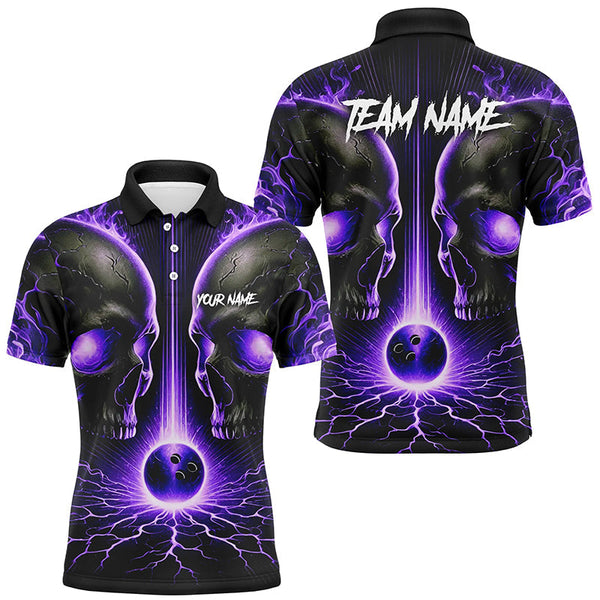 Purple Flame Custom Skull Bowling Shirts For Men, Skull Bowling Team Shirts NQS8373