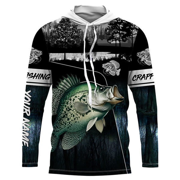 Crappie Fishing blue camo jerseys custom long sleeve hooded fishing shirts uv protection, fishing hats NQS3686