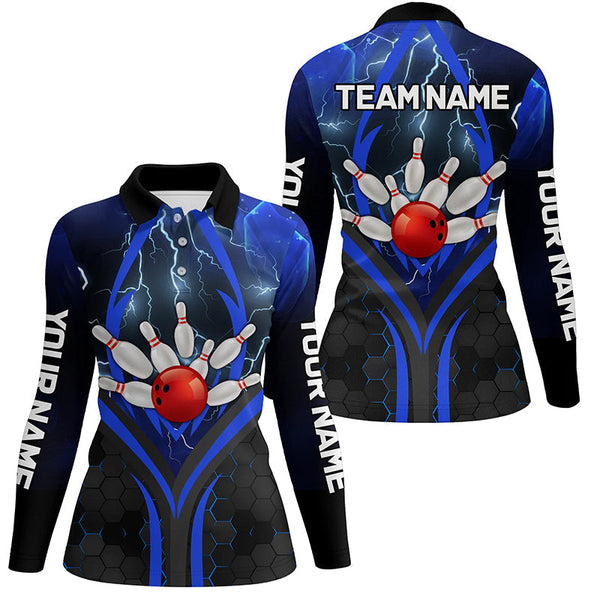 Blue Lightning Thunder Custom Bowling Team Shirts Women Bowling League Jerseys Bowler Outfit NQS8416