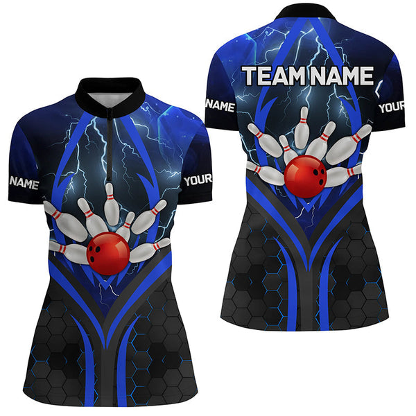 Blue Lightning Thunder Custom Bowling Team Shirts Women Bowling League Jerseys Bowler Outfit NQS8416