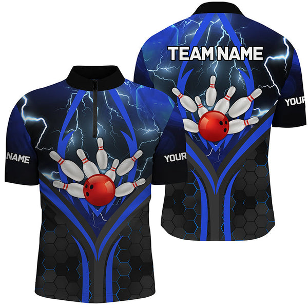 Blue Lightning Thunder Custom Bowling Team Shirts Men Bowling League Jerseys Bowler Outfit NQS8416
