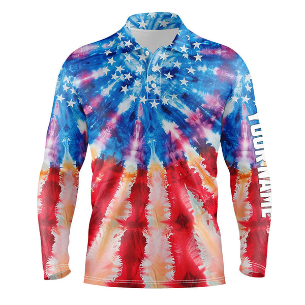 American Flag tie dye pattern Mens Golf Polo Shirts Custom mens patriotic polo shirts, cool golf gifts NQS7745
