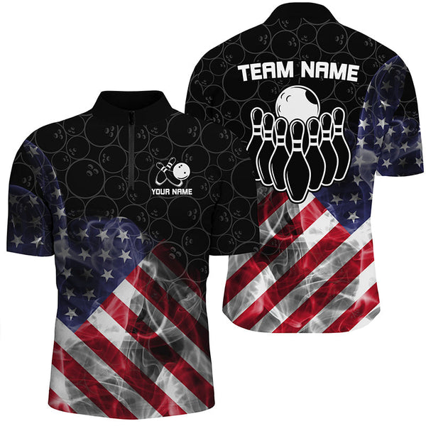 Smoke American Flag Black Camo Custom Bowling Shirts For Men Patriotic Bowling Team League Jerseys NQS8422