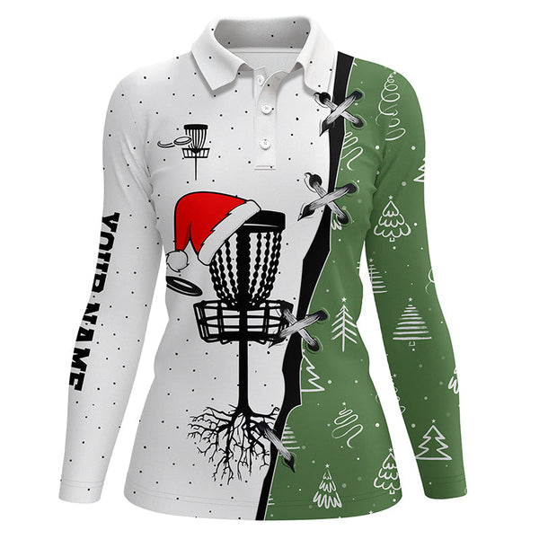 Women disc golf polo shirt Christmas pattern disc golf hole custom Christmas disc golf team shirt NQS6781