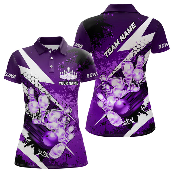 Purple grunge lightning Bowling Polo, Quarter Zip shirt For Women Custom Team Bowling Jerseys NQS8661