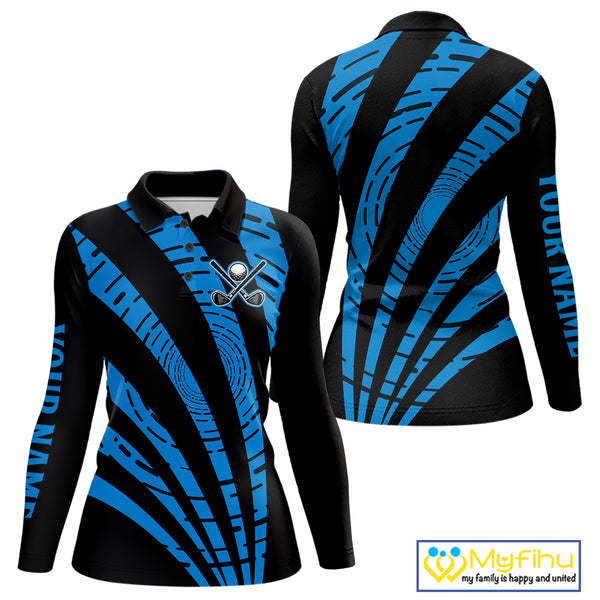 Custom Black and Blue camo Golf Polo Shirt For Women Custom ladies golf tops, personalized golf gifts NQS10609