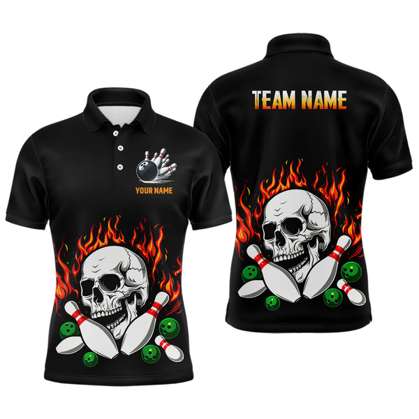 Flame Bowling skull Mens bowling polo, quarter zip shirts Custom Team bowling Jerseys, bowling gifts NQS7649