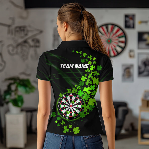Green shamrock Lucky Darts Polo, Quarter-Zip Shirts For Women Custom St Patrick day Dart Team Jerseys NQS9458