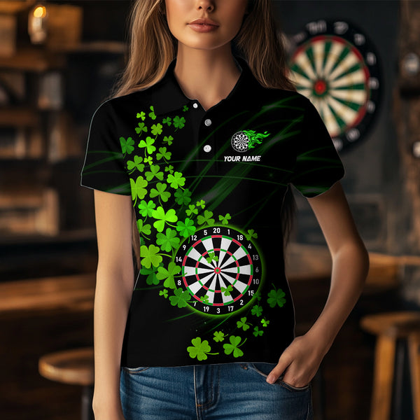 Green shamrock Lucky Darts Polo, Quarter-Zip Shirts For Women Custom St Patrick day Dart Team Jerseys NQS9458