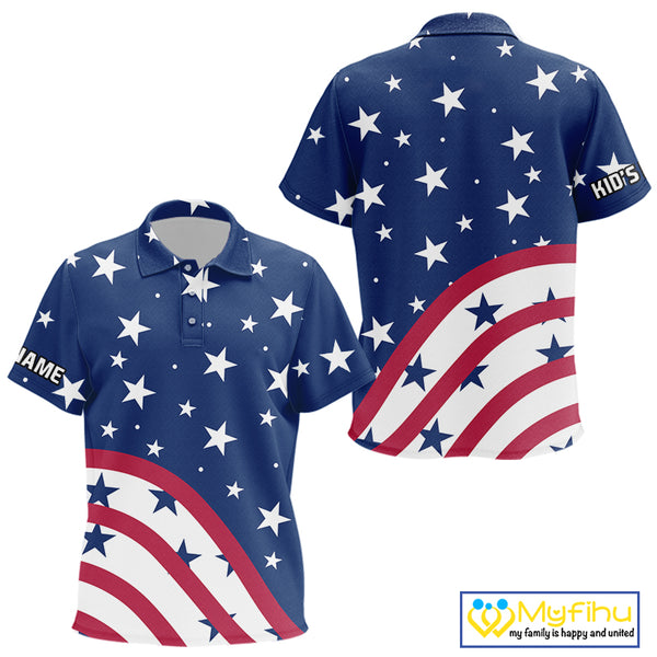 Red, White and Blue stars pattern Men golf polo shirts Custom American Flag patriotic mens golf top NQS10138