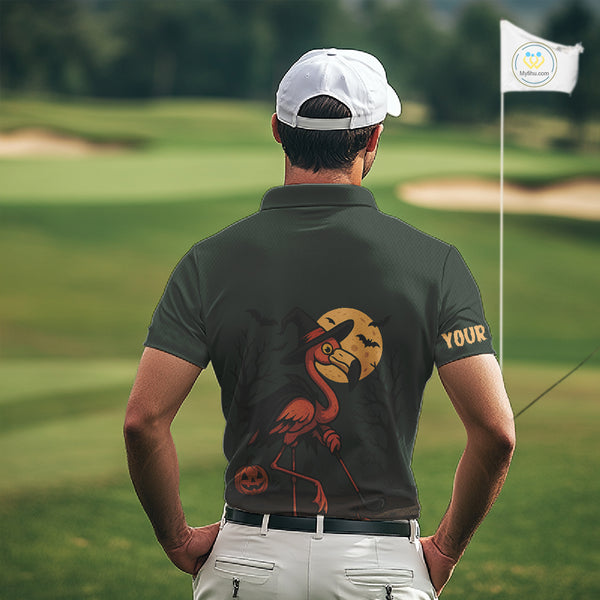 Halloween flamingo Mens golf polo shirt custom Halloween golf tops for men, unique golf gifts NQS10378