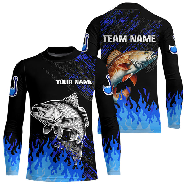 Blue fire Redfish fishing Custom performance long sleeve Red Drum fishing tournament shirts for team NQS9743