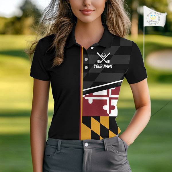 Maryland Flag black Women golf polo shirt Custom Patriotic Ladies Golf attire For team, golfing gifts NQS10188