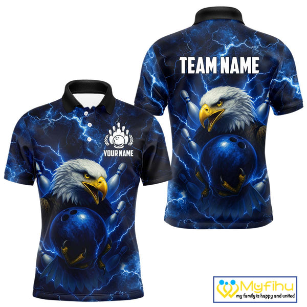Mens bowling shirts Custom Eagle blue lightning thunder Bowling Team Jersey, gift for Bowlers NQS10336