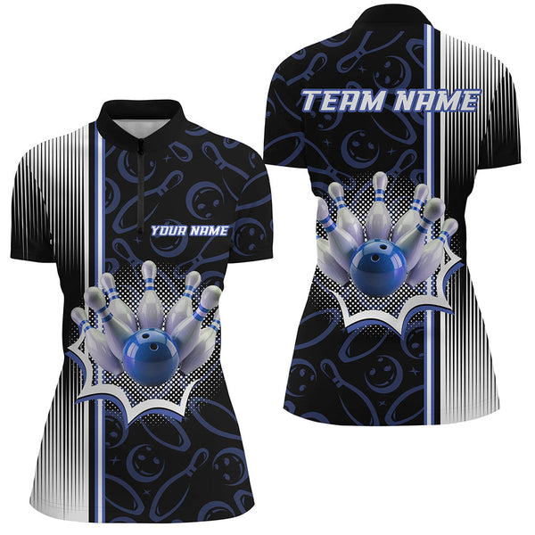 Blue Bowling Camo Custom Bowling Shirts For Women Bowling League Jerseys Bowler Outfit NQS8417