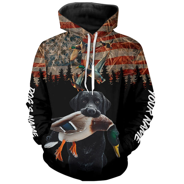 Duck Hunting with Black Labs American flag Waterfowl camo Shirts, Custom Duck Hunting Gifts FSD4745