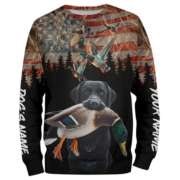Duck Hunting with Black Labs American flag Waterfowl camo Shirts, Custom Duck Hunting Gifts FSD4745