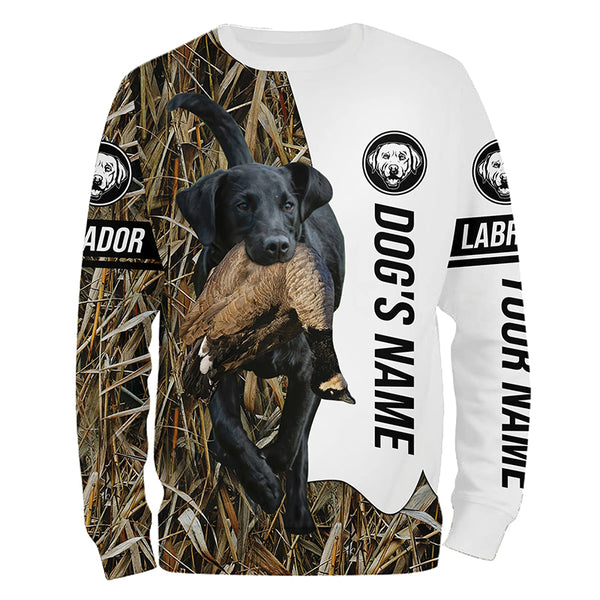 Goose Hunting with Black Labrador Retriever Dog Custom Name Camo Full Printing Shirts, Hoodie - Goose Hunting Gifts FSD2842