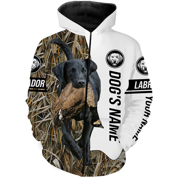 Goose Hunting with Black Labrador Retriever Dog Custom Name Camo Full Printing Shirts, Hoodie - Goose Hunting Gifts FSD2842